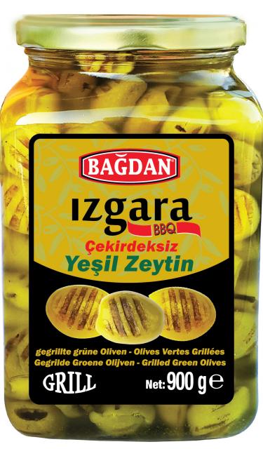 BAGDAN CAM YESIL ZEYTIN IZGARA CEKIRDEKSIZ  1000CC (olives vertes grillée denauyautées)