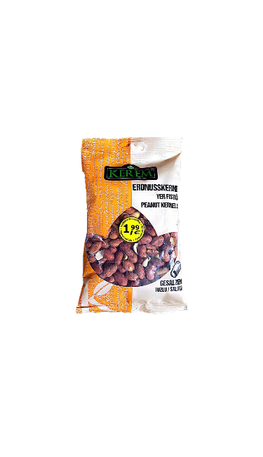 KEREM YER FISTIK ZARLI TUZLU 12x250GR PROMO 1.99€ (cacahuètes salées avec peau)
