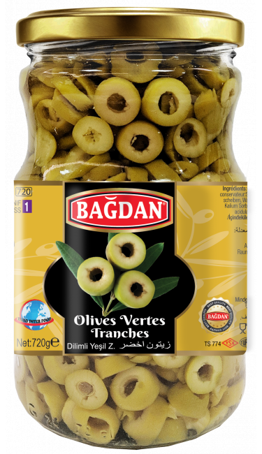 BAGDAN CAM YESIL ZEYTIN DILIM 720CC (olives vertes tranchées)