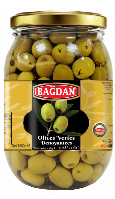 BAGDAN CAM YESIL ZEYTIN CEKIRDEKSIZ 1580G (olives vertes dénoyautées)