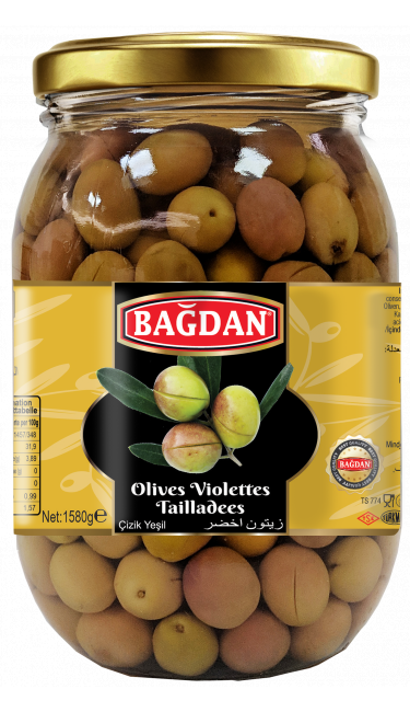 BAGDAN CAM YESIL ZEYTIN CIZIK 1580G (olives violettes tailladées)