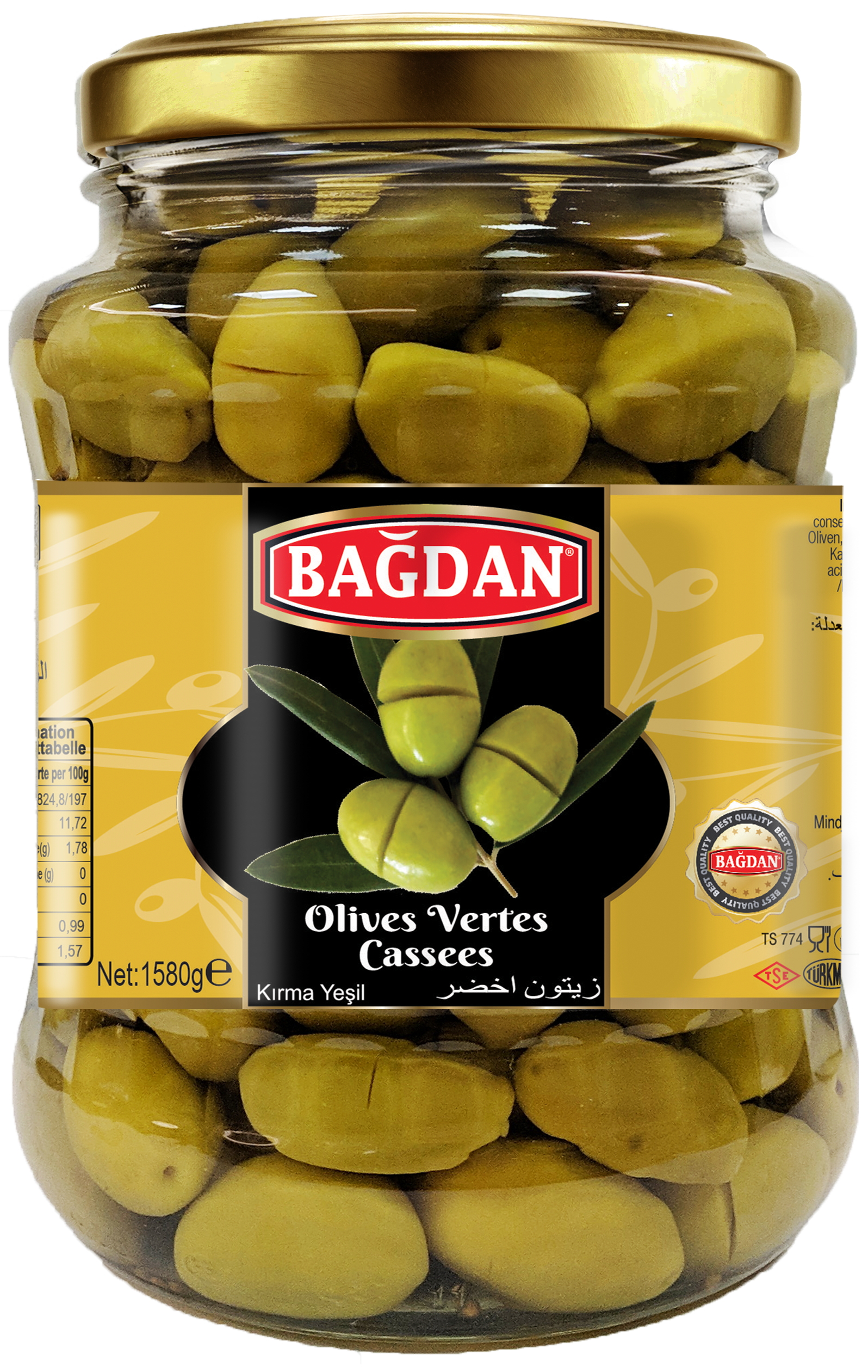 BAGDAN CAM YESIL ZEYTIN KIRMA 1580G (olives vertes concassées)