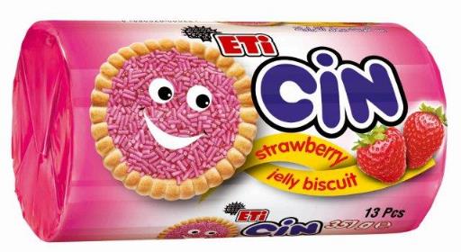 ETI CIN FRAISE 351 GR (biscuits nappés de gelée et vermicelles à la fraise)