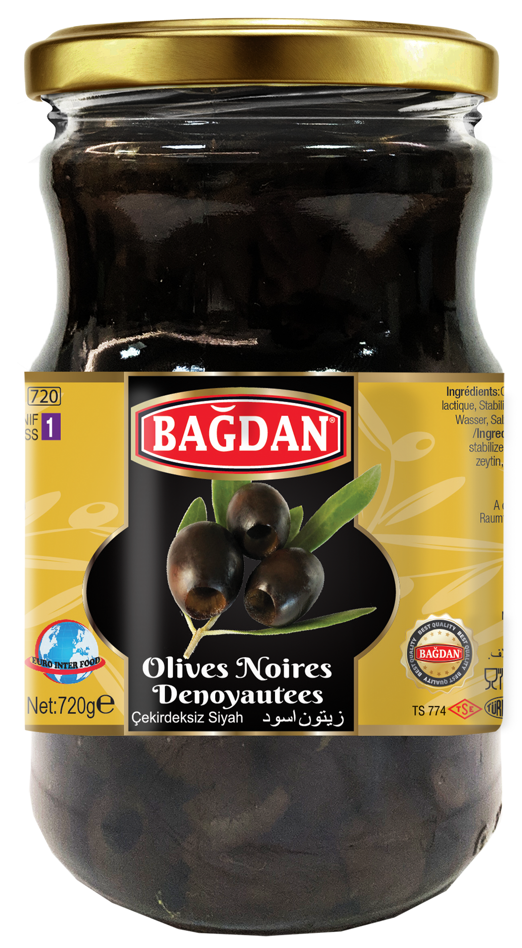 BAGDAN CEKIRDEKSIZ SIYAH ZEYTIN 12X370CC (olives noires dénoyautées)