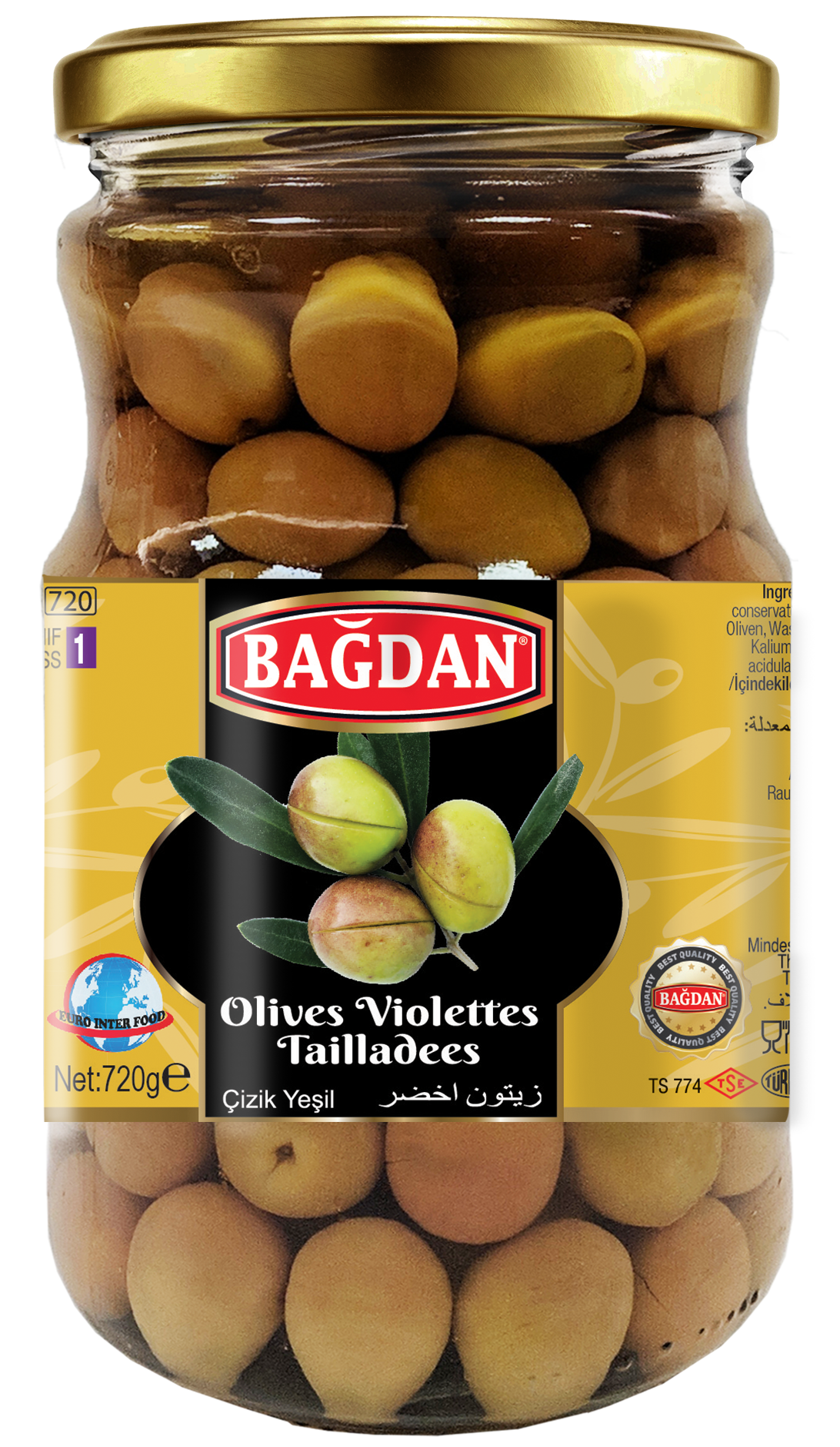 BAGDAN CAM YESIL ZEYTIN CIZIK  (olives vertes coupées)