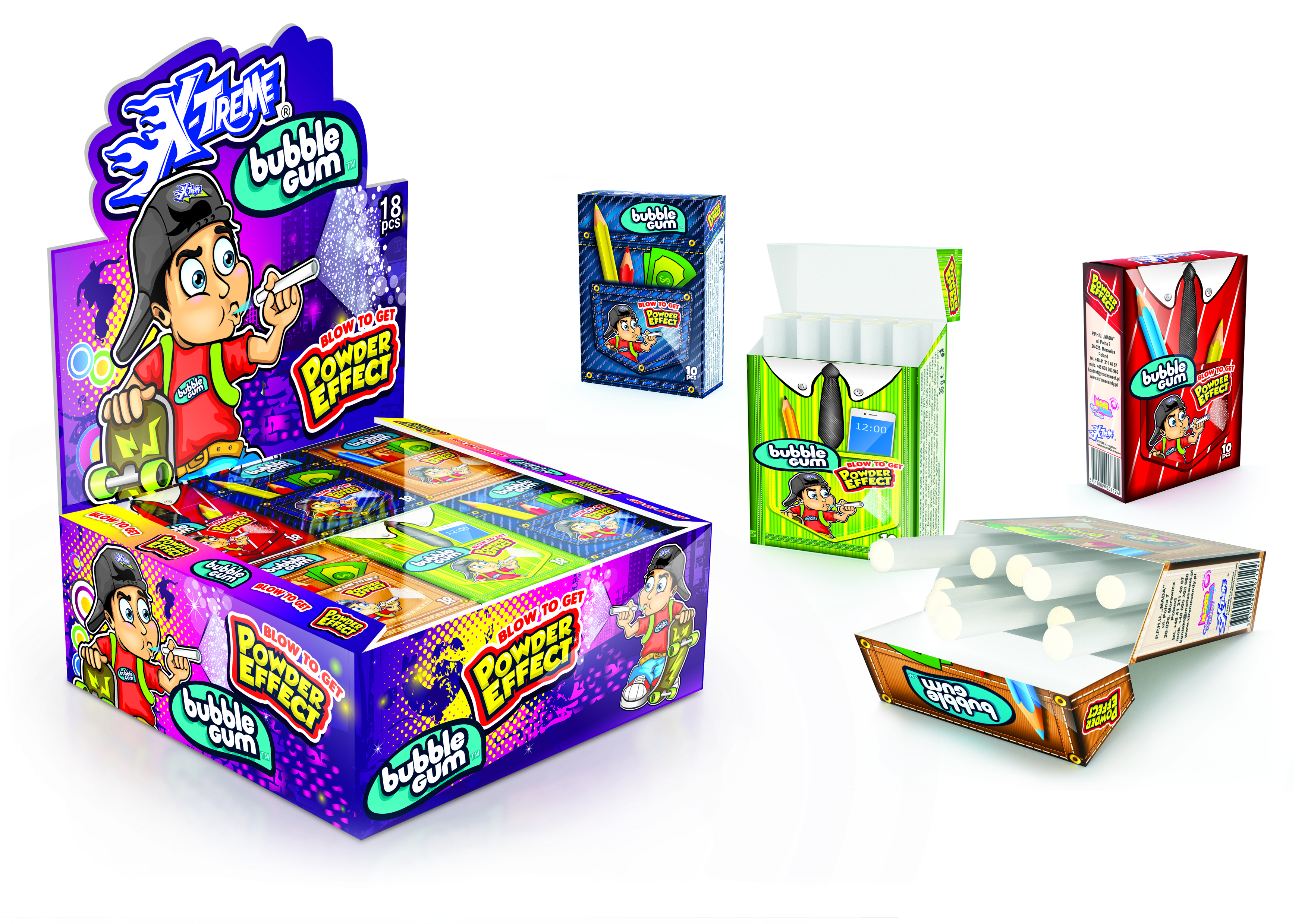 Grossiste Halal, vente de XTREME BUBBLE GUM+POWDER EFFECT (chewing
