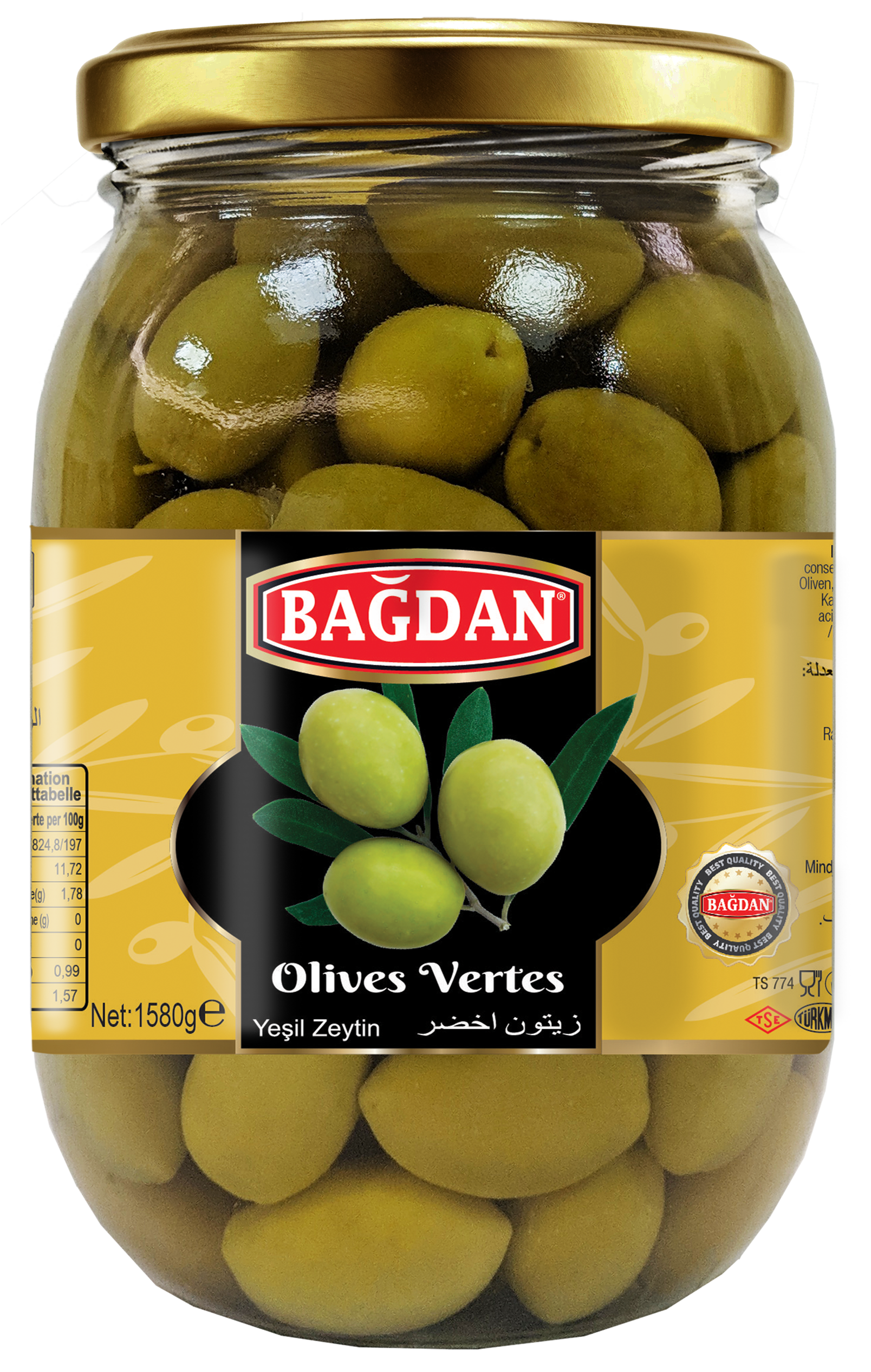 BAGDAN CAM YESIL ZEYTIN 1580G (olives vertes)