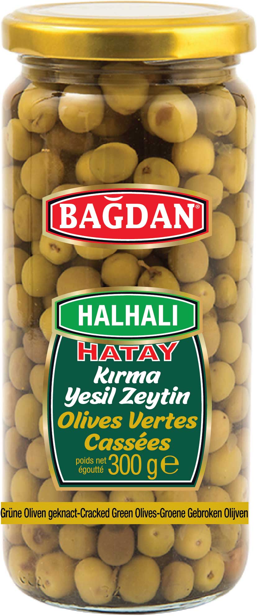 BAGDAN CAM YESIL ZEYTIN HALHALI KIRMA 500CC (olives vertes concassées)