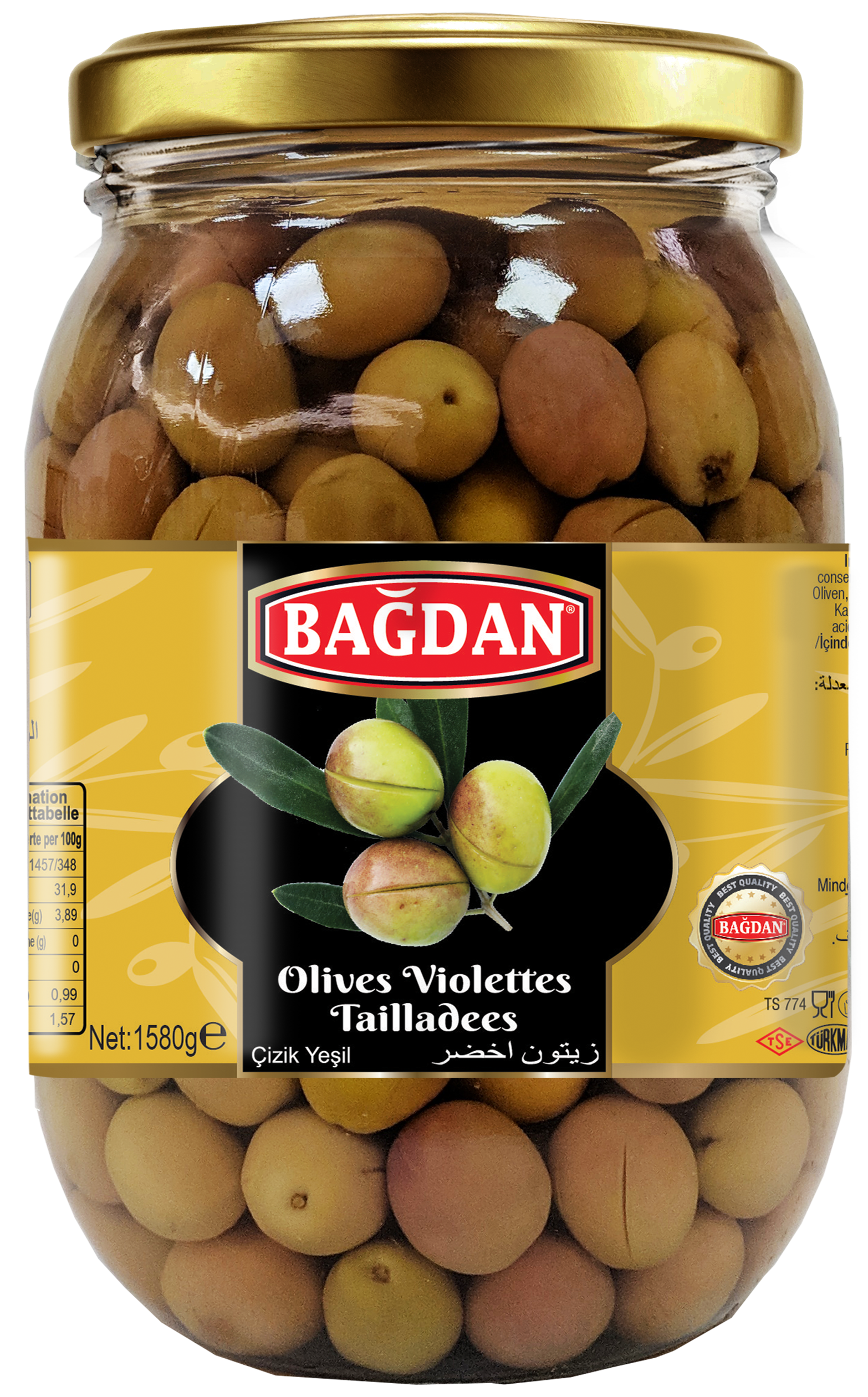 BAGDAN CAM YESIL ZEYTIN CIZIK 1580G (olives violettes tailladées)